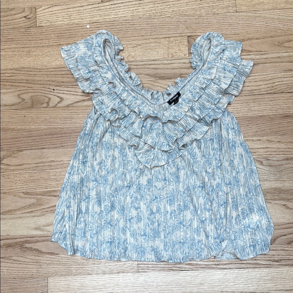 Express Top Ruffled Blue Floral